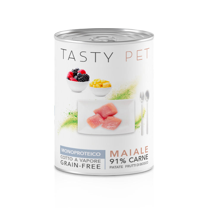 Tasty Pet Confezione di Alimento Completo Umido per Cani - 2302 Patè Monoproteico Maiale Patate e Frutti di Bosco