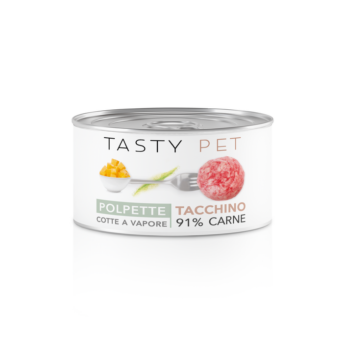 Tasty Pet Confezione di Alimento Completo Umido per Cani - 2602 Polpette al Sugo Tacchino con Mela e Zucca