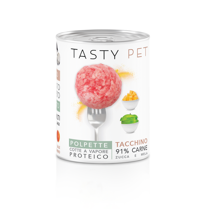 Tasty Pet Confezione di Alimento Completo Umido per Cani - 2602 Polpette al Sugo Tacchino con Mela e Zucca