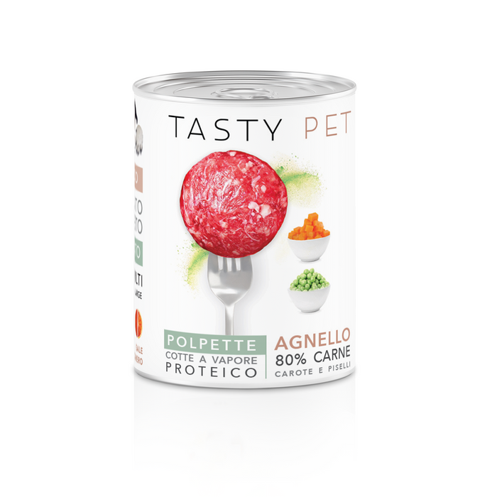 Tasty Pet Confezione di Alimento Completo Umido per Cani - 2603 Polpette al Sugo Agnello varote e piselli