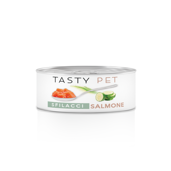 Tasty Pet Confezione di Alimento Completo Umido per Gatti - 5118 Sfilacci di Salmone Tonno Zucchine