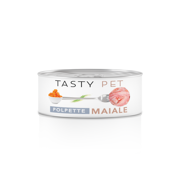 Tasty Pet Confezione di Alimento Completo Umido per Gatti - 5601 Polpette al sugo Maiale Mela e Zucca