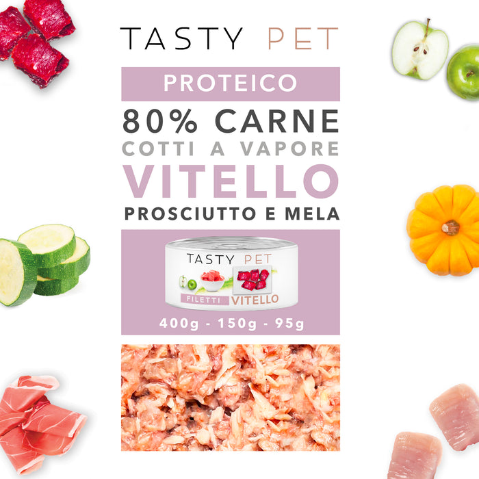 Confezione di Alimento Completo Umido per Cani - 2206 Filetti in Gelatina Vitello Prosciutto e Mela