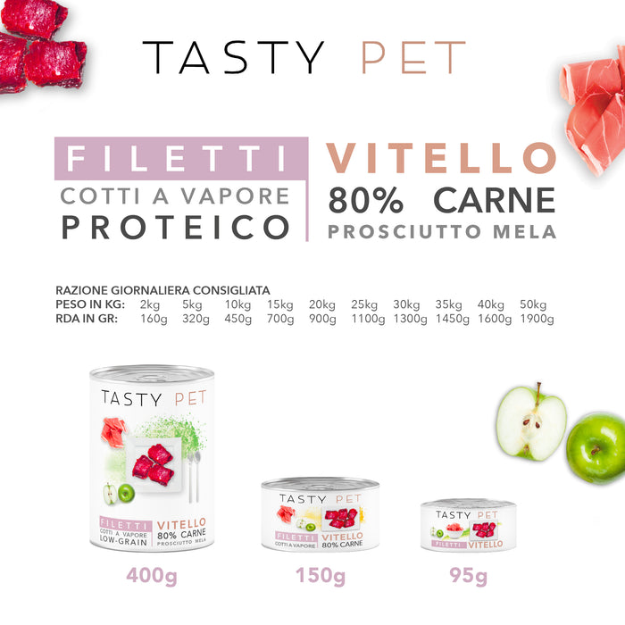 Confezione di Alimento Completo Umido per Cani - 2206 Filetti in Gelatina Vitello Prosciutto e Mela