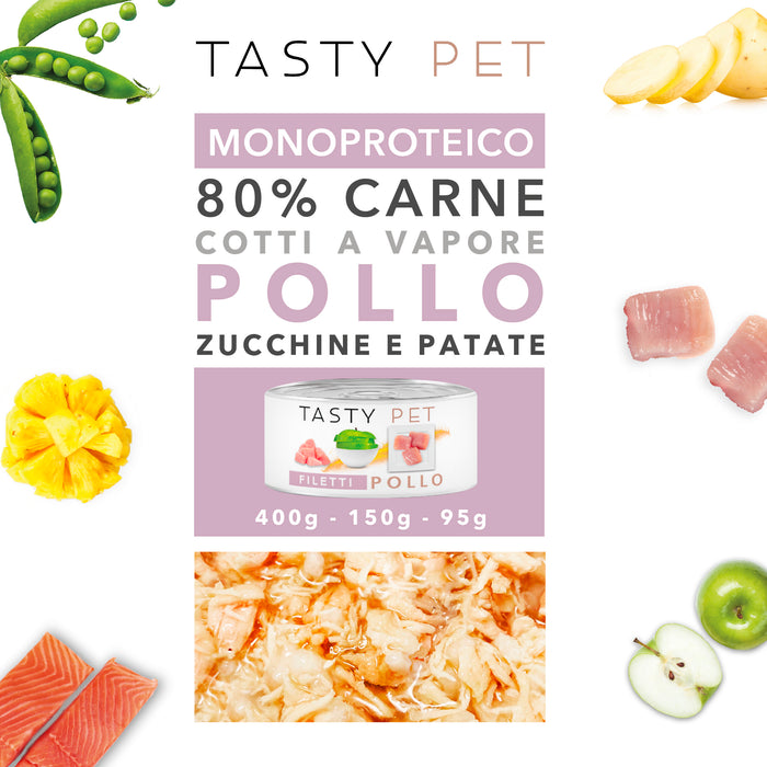 Confezione di Alimento Completo Umido per Cani - 2208 Filetti in Gelatina Pollo Zucchine e Patate