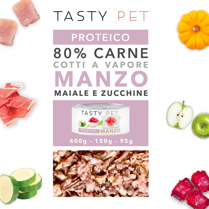 Confezione di Alimento Completo Umido per Cani - 2207 Filetti in Gelatina Manzo Maiale Zucchine