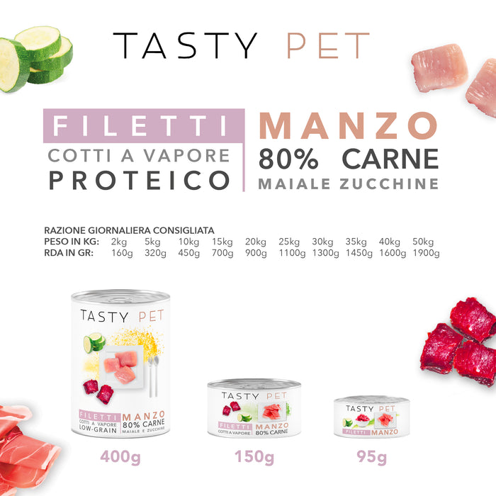 Confezione di Alimento Completo Umido per Cani - 2207 Filetti in Gelatina Manzo Maiale Zucchine