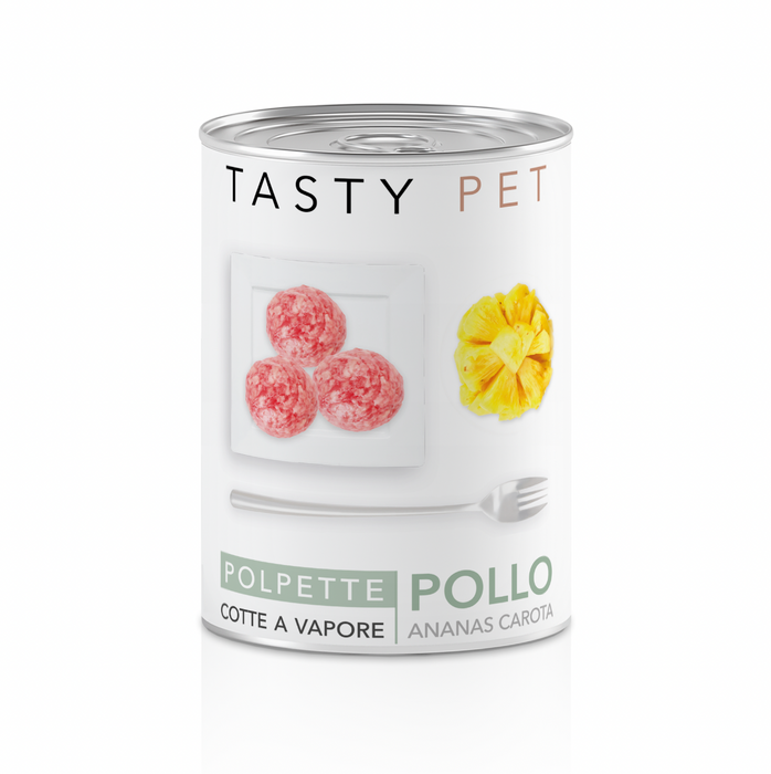 Tasty Pet Confezione di Alimento Completo Umido per Gatti - 5602 Polpette al sugo Pollo Ananas e Carota